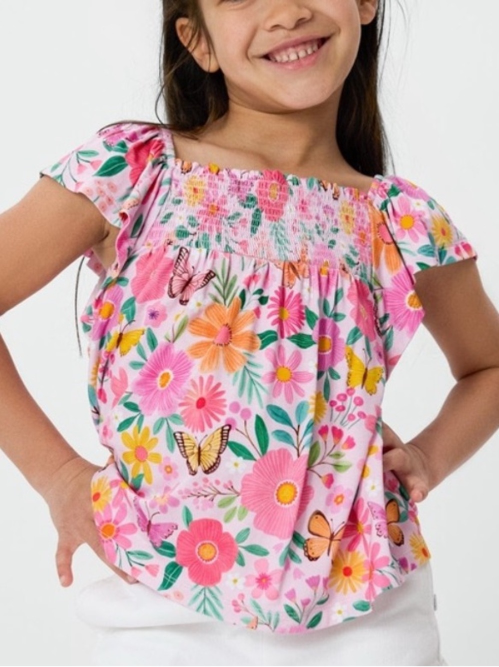 Little Sleepies Floral & Butterfly Smocked Tank Top - Sz 18-24M